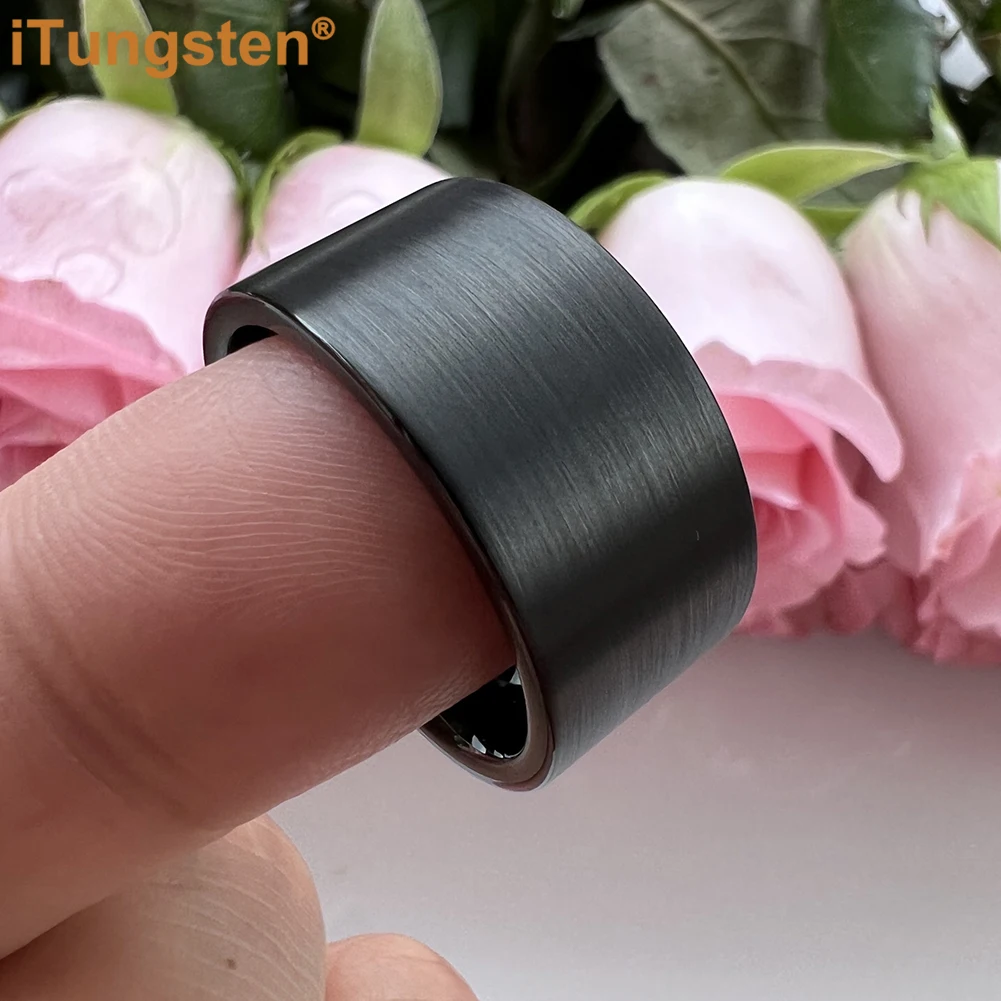 iTungsten 12mm 10mm Dropshipping Black Tungsten Wedding Band Men Women Engagement Anniversary Ring Flat Brushed Comfort Fit