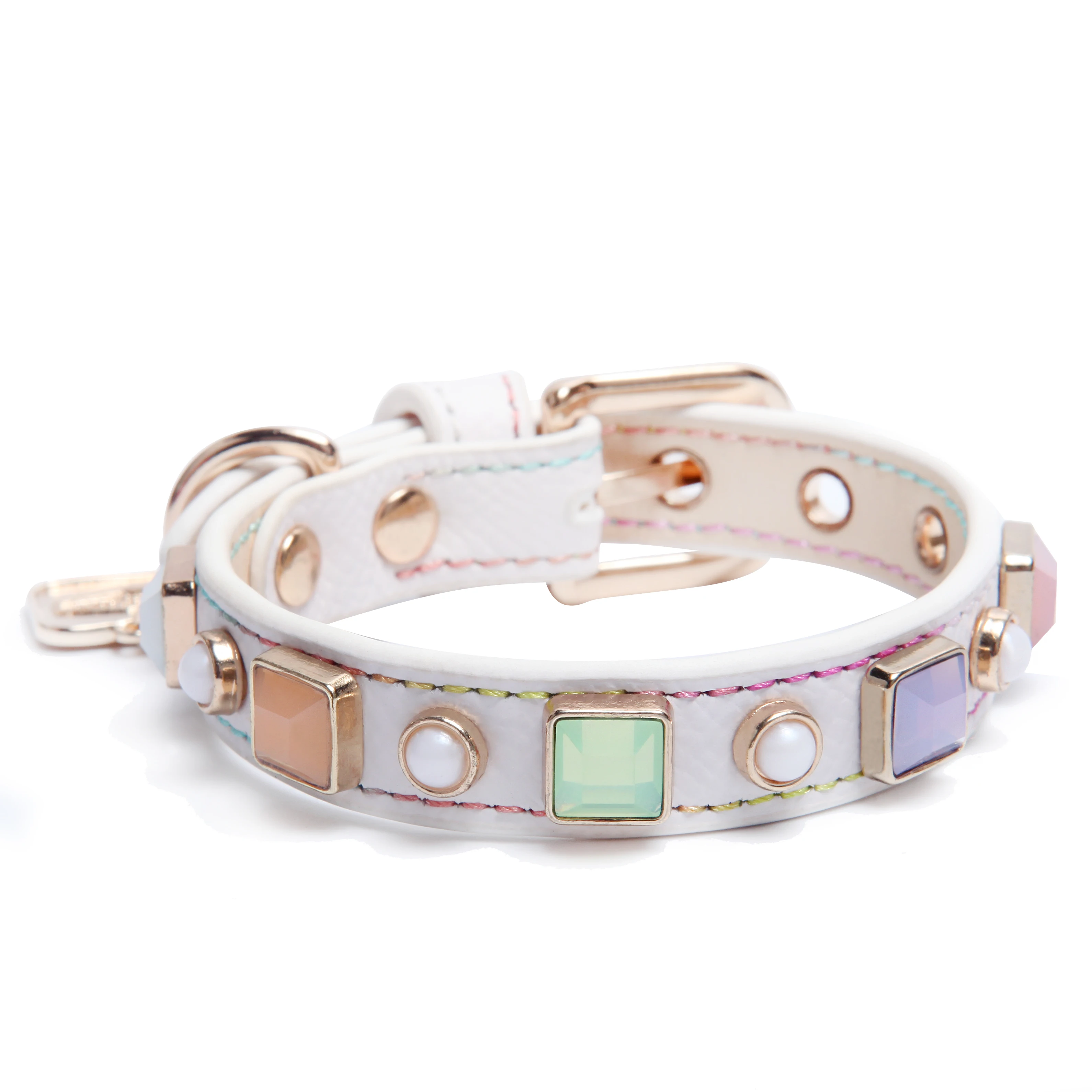 Teddy Cat Neck Collar, Beige Light Blue Buckle, Genuine Pet Collar, Adjustable and Adjusted