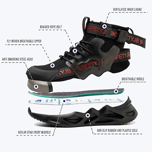 Imagen 2 del producto Zapatos de seguridad con punta de acero para hombre y mujer, botas de seguridad para el trabajo, ligeras, transpirables, cómodas, zapatillas de construcción Industrial, botas para hombre