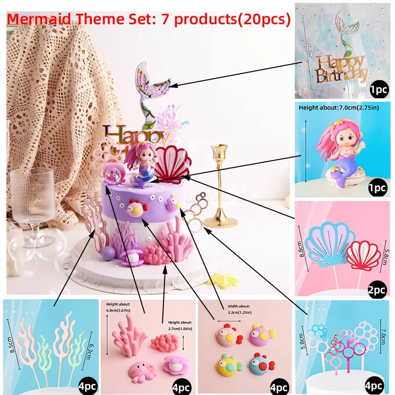 Meerjungfrau Prinzessin Kuchen Topper Muschel Korallen Algen Mädchen Jahre alt Geburtstag Party Marine Thema Kuchen Dekorationen für Baby Dusche – Detail 2