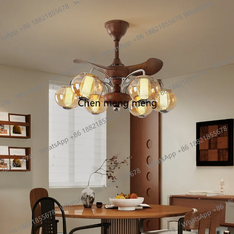 

Bedroom fan light retro walnut color home hall fan light designer room