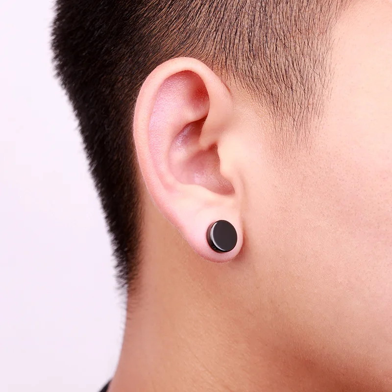 Classic 6/8/10 mm Double Side Black Magnet Round Circle Punk 316L Stainless Steel Stud Earrings for Women Men Magnetic Ear Studs image 5