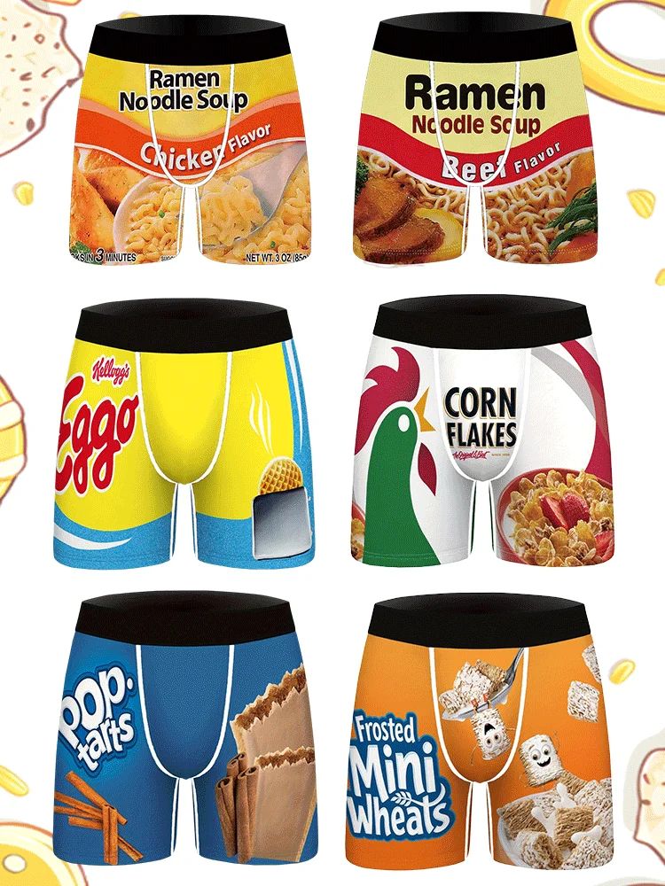 Cartoon Snack Instant Noodle Printed Men's Underwear Cool Breathable Quick-drying Fabric Daily Comfortable Novel Men's Underwear