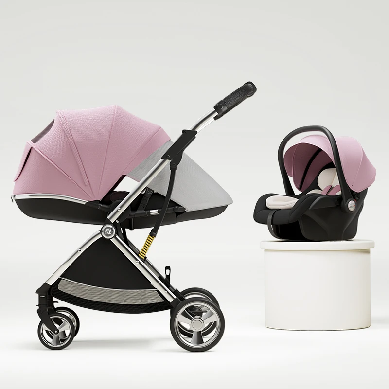 Luxurious Baby Stroller 3 in 1 Egg-shaped Seat for Newborn One Hand Recline Pushchair Pram Compact Size