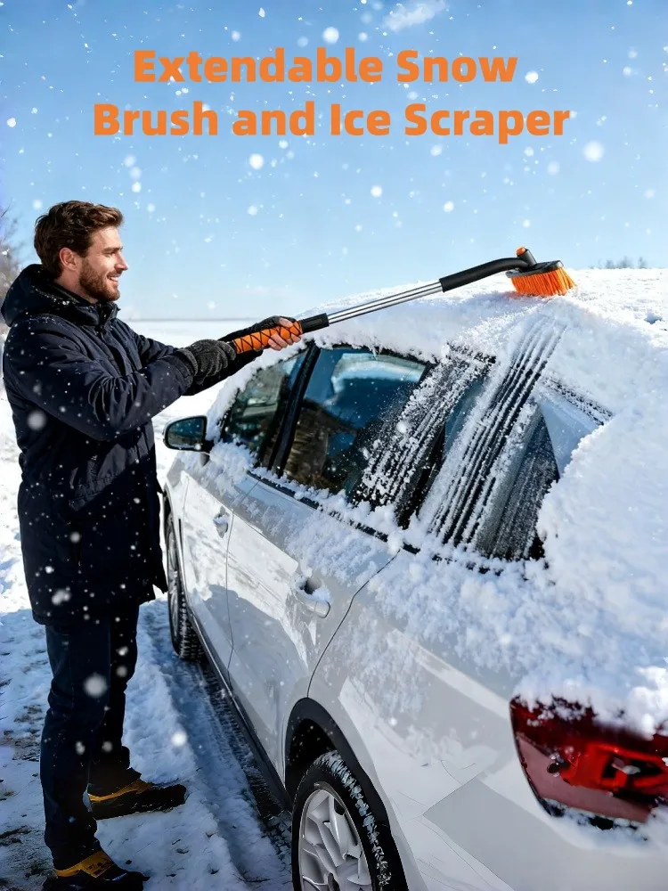 2-in-1 ausziehbare Schneebürste und Eiskratzer für die Windschutzscheibe, automatischer Schneebürsten-Eiskratzer mit 360 ° Schwenkbarer Bürstenkopf – Detail 1