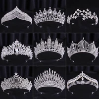 Accesorios para el cabello de boda para novia, corona para el cabello de cristal plateado, corona de diamantes de aleación, tocado atmosférico de alta gama a la moda para mujer