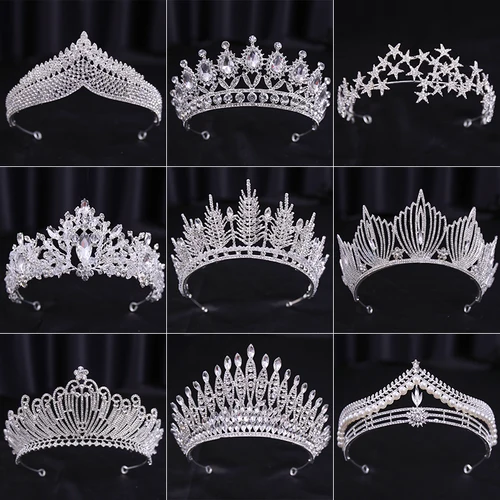 Accesorios para el cabello de boda para novia, corona para el cabello de cristal plateado, corona de diamantes de aleación, tocado atmosférico de alta gama a la moda para mujer