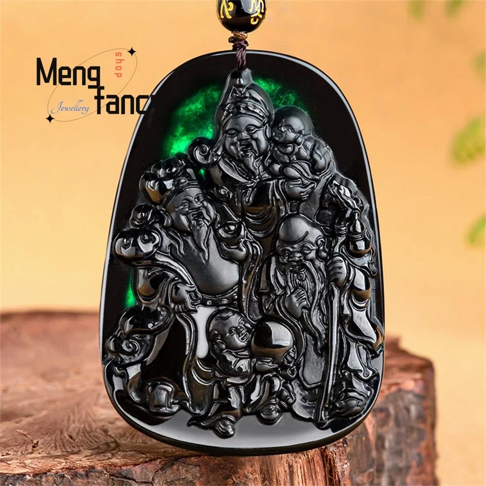 

Natural A-goods Jadeite Ink Jade Fortune and Longevity Pendant Exquisite Handicraft Mascots Luxury Quality Jewelry Holiday Gift