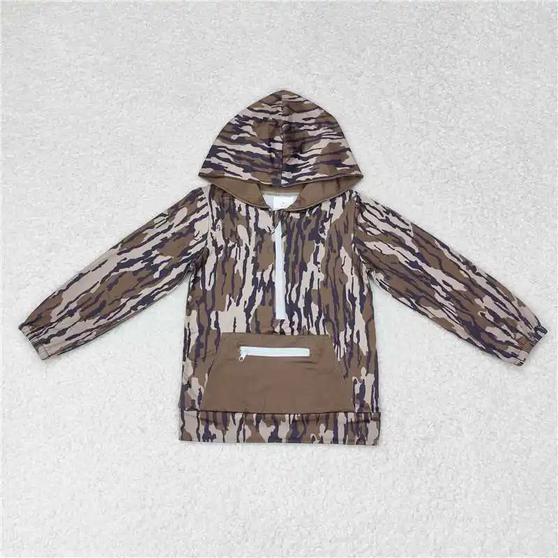 wholesale western boutique children\'s clothing  Baby Boys Brother Sibling Bottomland Camo Hooded Zip Pocket Fall Pullovers Tops