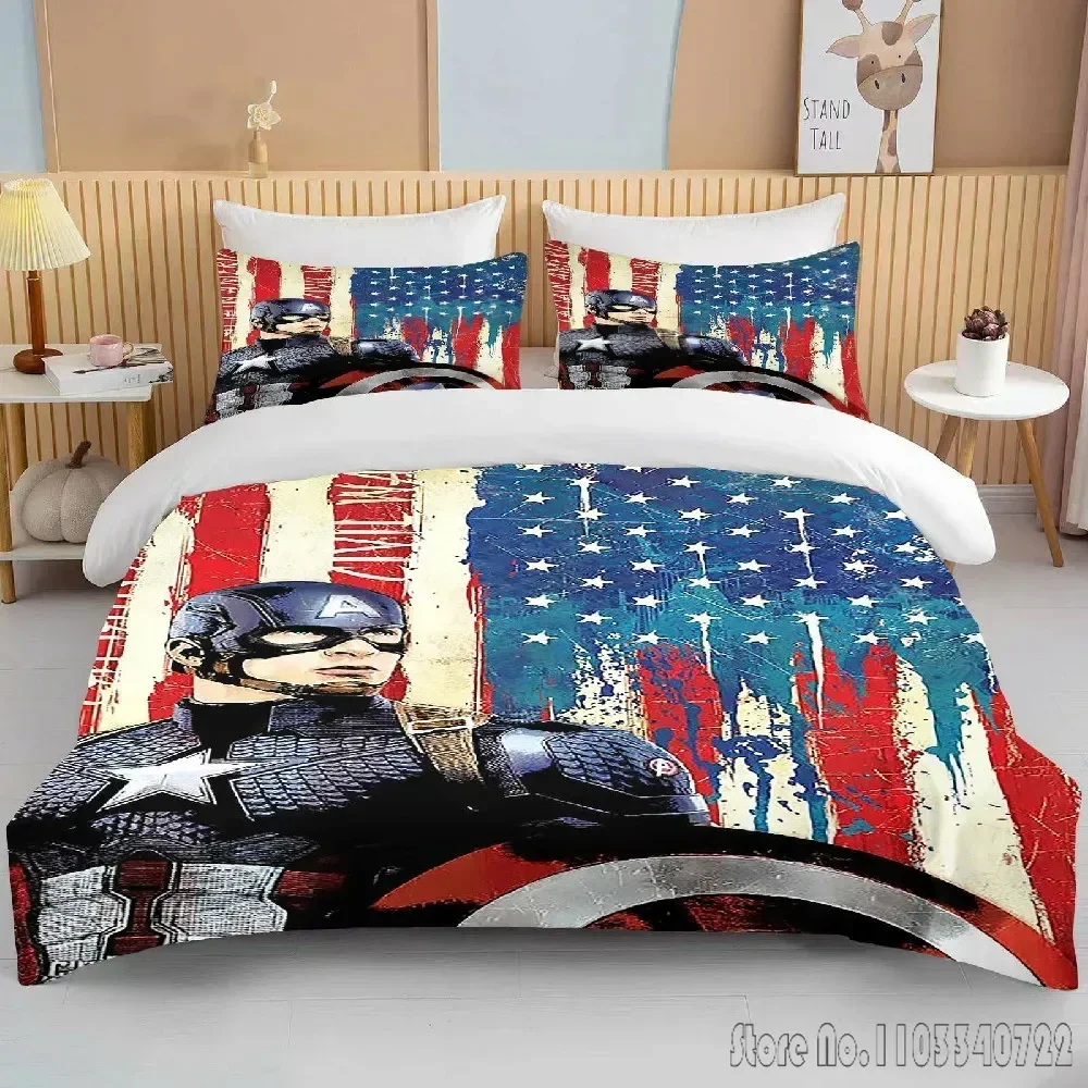 Anime Marvell Avengers Captain America Bedding Set Duvet Cover Anime Quilt Adult Kids Birthday Gift Full Size Queen Bedding Set