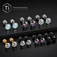 Boucles d'oreilles clous en acier titane avec zircone cubique 6 mm, strass, pour cartilage, piercing hélix, bijoux à visser, pour hommes et femmes, cadeau 1