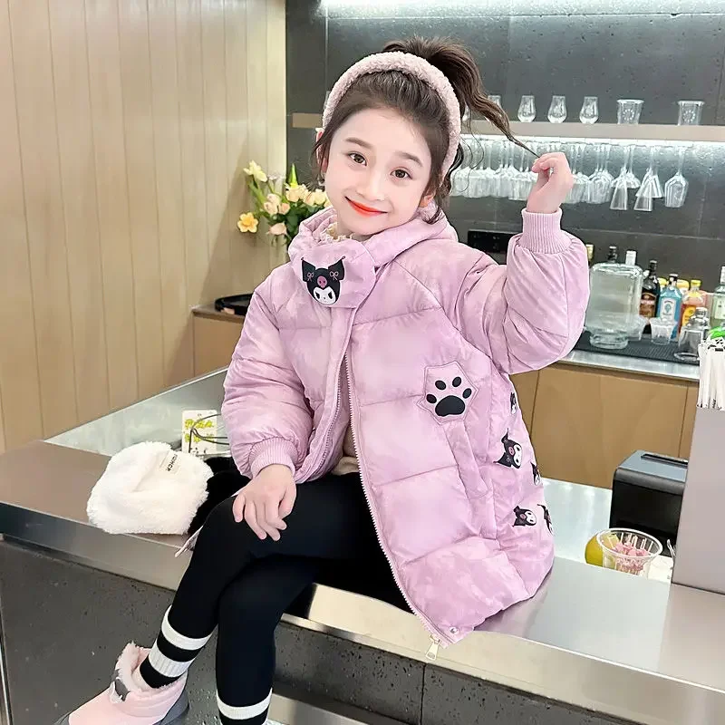 Kuromi Anime Kawaii MINISO Ins Lovely Doll Warm Jacket Cute Cartoon Cotton Long Sleeve Padded Coat Clothing Gifts for Kids