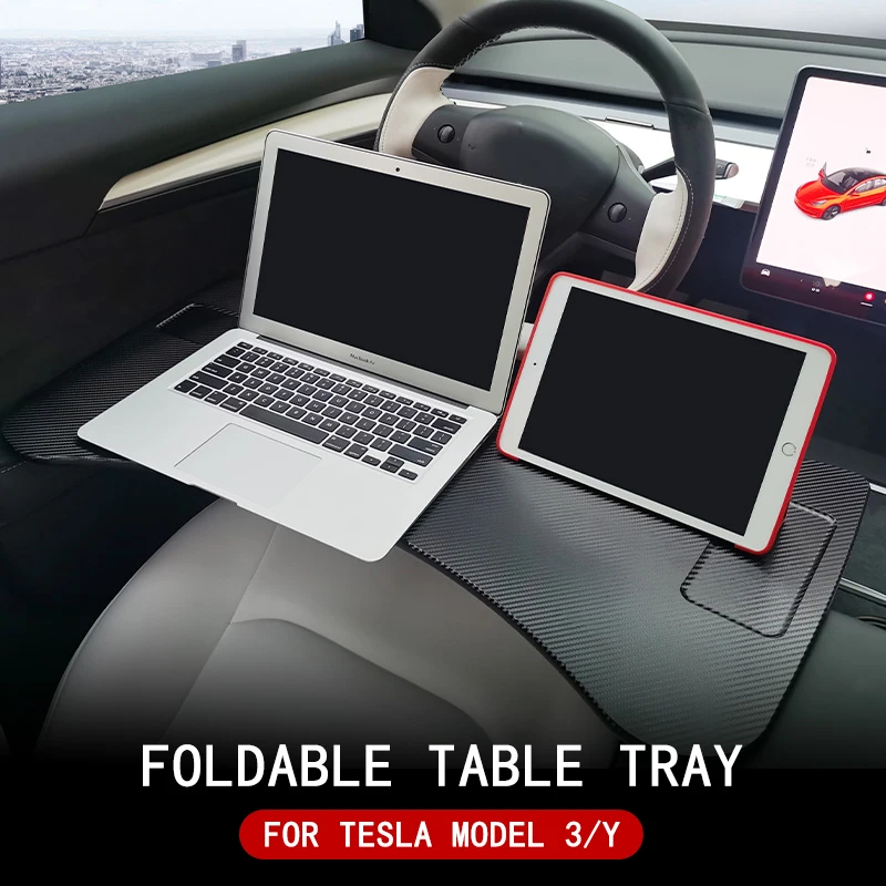 New Car Laptop Trestle Table Tray For Tesla Model 3 Y Folding Meal Desk Table Steering Wheel Worktable Plate Portable Universal