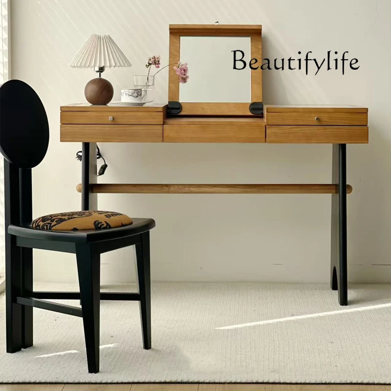 

French minimalist modern creative designer makeup table retro solid wood bedroom flip dresser