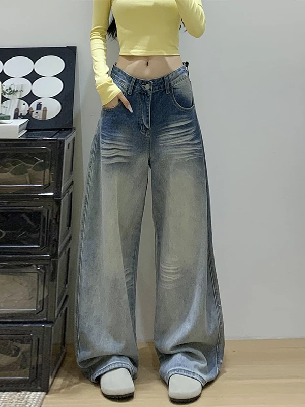 

plus Size American Style Wide Leg Knife Jeans Women's Loose Straight Floor Length Scythe Pants Autumn New Arrival