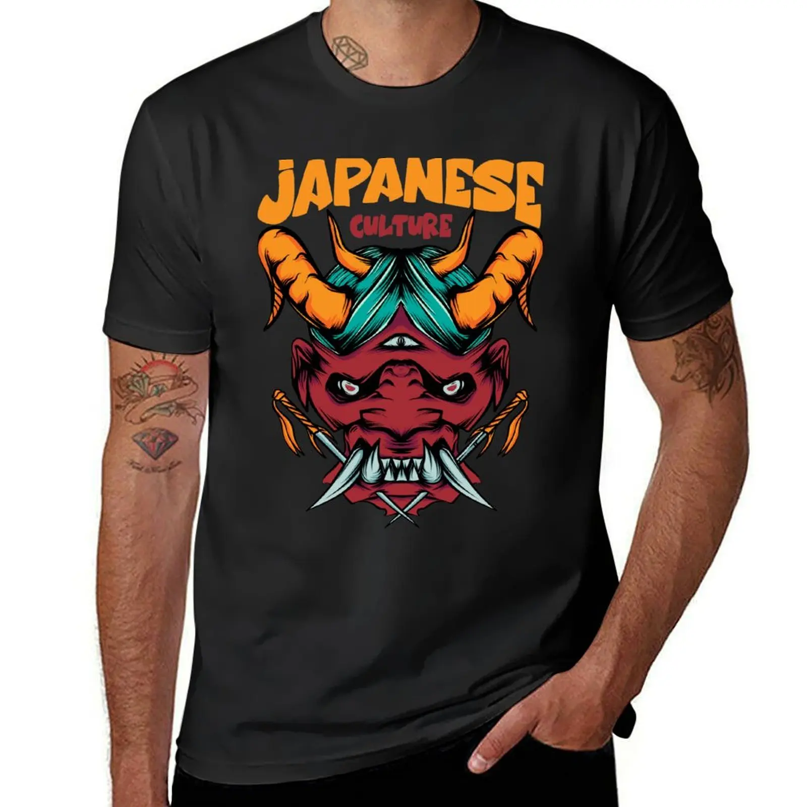 devil oni japanese culture with sword T-shirt plus sizes cute clothes mens plain t shirts