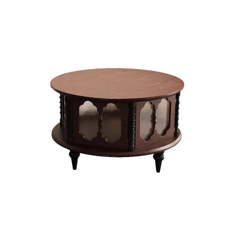 

Retro solid wood coffee table combination apartment small apartment living room home medium and ancient style round side table
