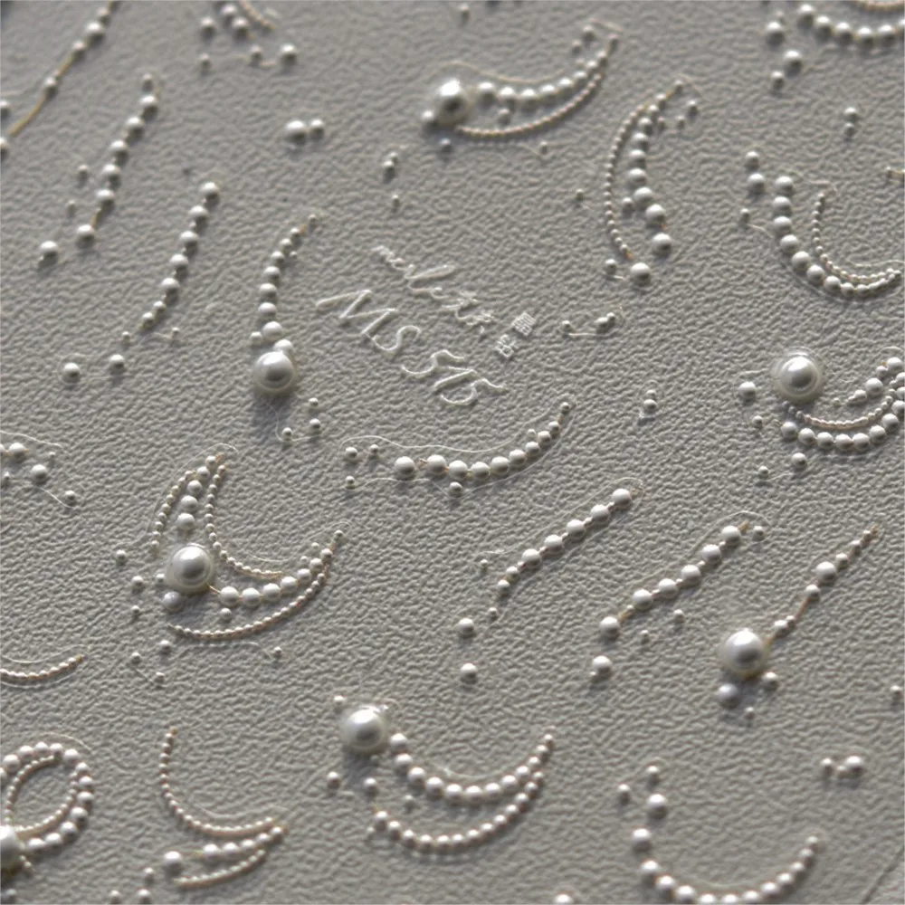 5D reliëf witte parelketting nail art stickers stickers luxe parel kralen slider stickers zelfklevende parel strepen manicure benodigdheden