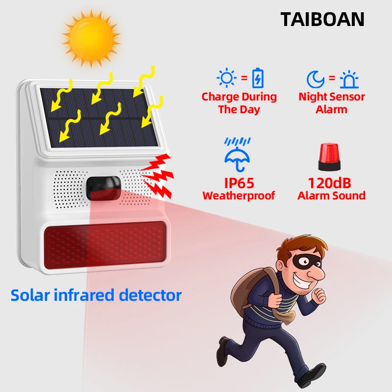 Outdoor Waterproof TUYA Solar Infrared Sensor WIFI  Smart Home Alarm Pir Sensor Security 120dB Smart Life APP