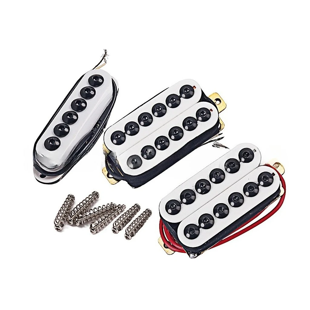 HSH Electric Guitar Pickup Set Large Screw Pole Piece Single Coil + Dual Humbucker Pickups White Cover With Springs