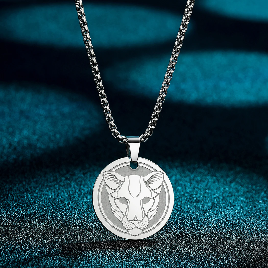 Kinitial Personalized Lioness Head Stainless Steel Pendant Necklace For Men Women Charm African Lion Animal Jewelry Party Gift