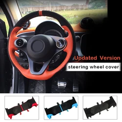 Car Leather Steering Wheel Protector Cover Cowhide Braid Auto Steering Wheel for Smart 453 Fortwo Forfour Interior Accessories