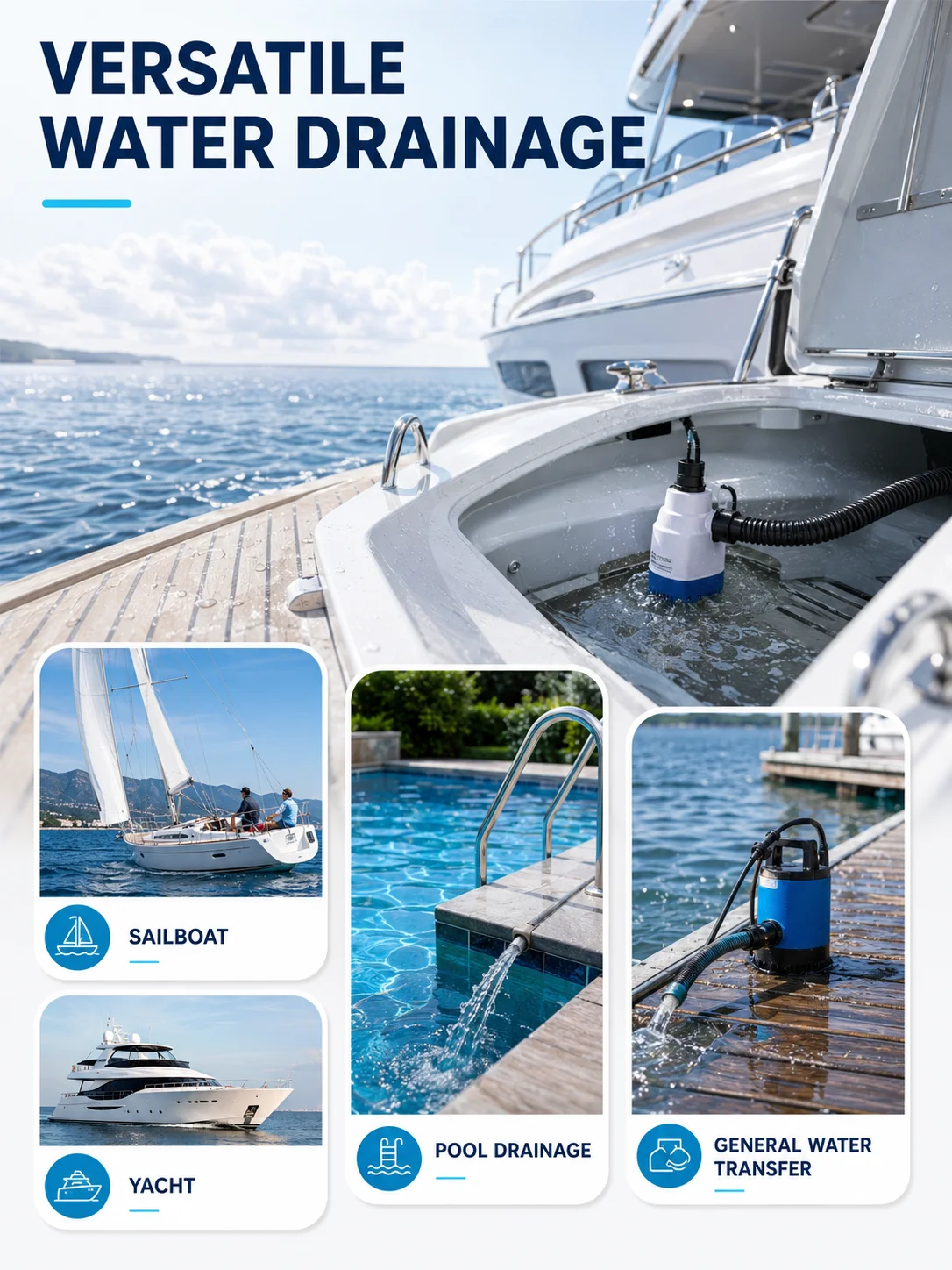 Bilgepumpe 12V 24V DC 350/500/750/1100GPH Nicht-Automatische Marine-Tauchpumpe für Boote, Yachten, Hausboote zur Wasserentwässerung – Detail 7