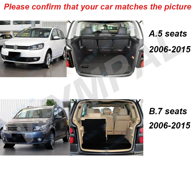 Car Floor Mats For Volkswagen Touran 5-Seat 2006 2007 2008 2009 2010 2011 2012 2013 2014 2015 Car Trunk Mat Carpet Cover