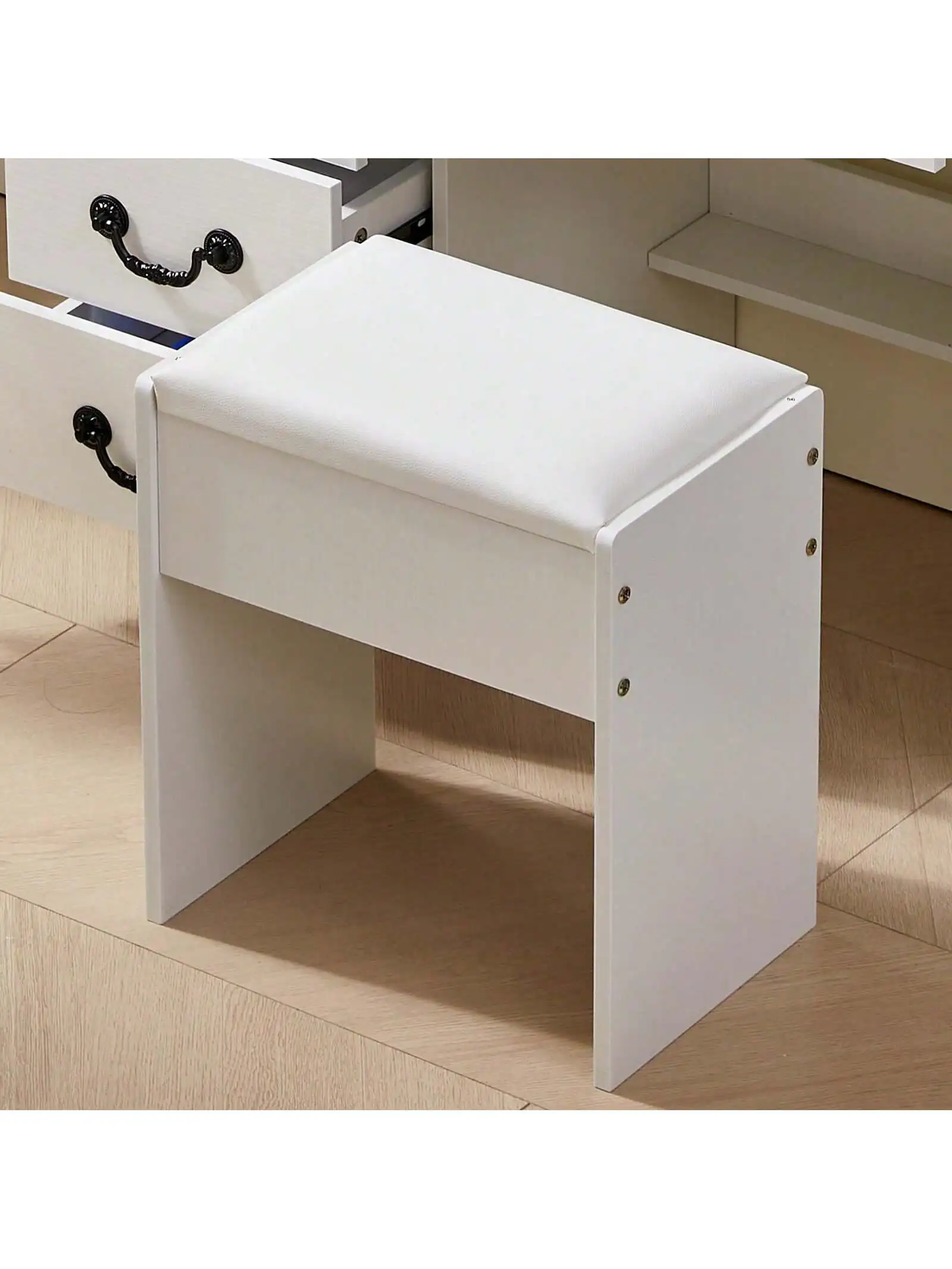 

Padded Makeup Vanity Stool, Elegant Wood Dressing Chair W/ Wooden Legs Bench US