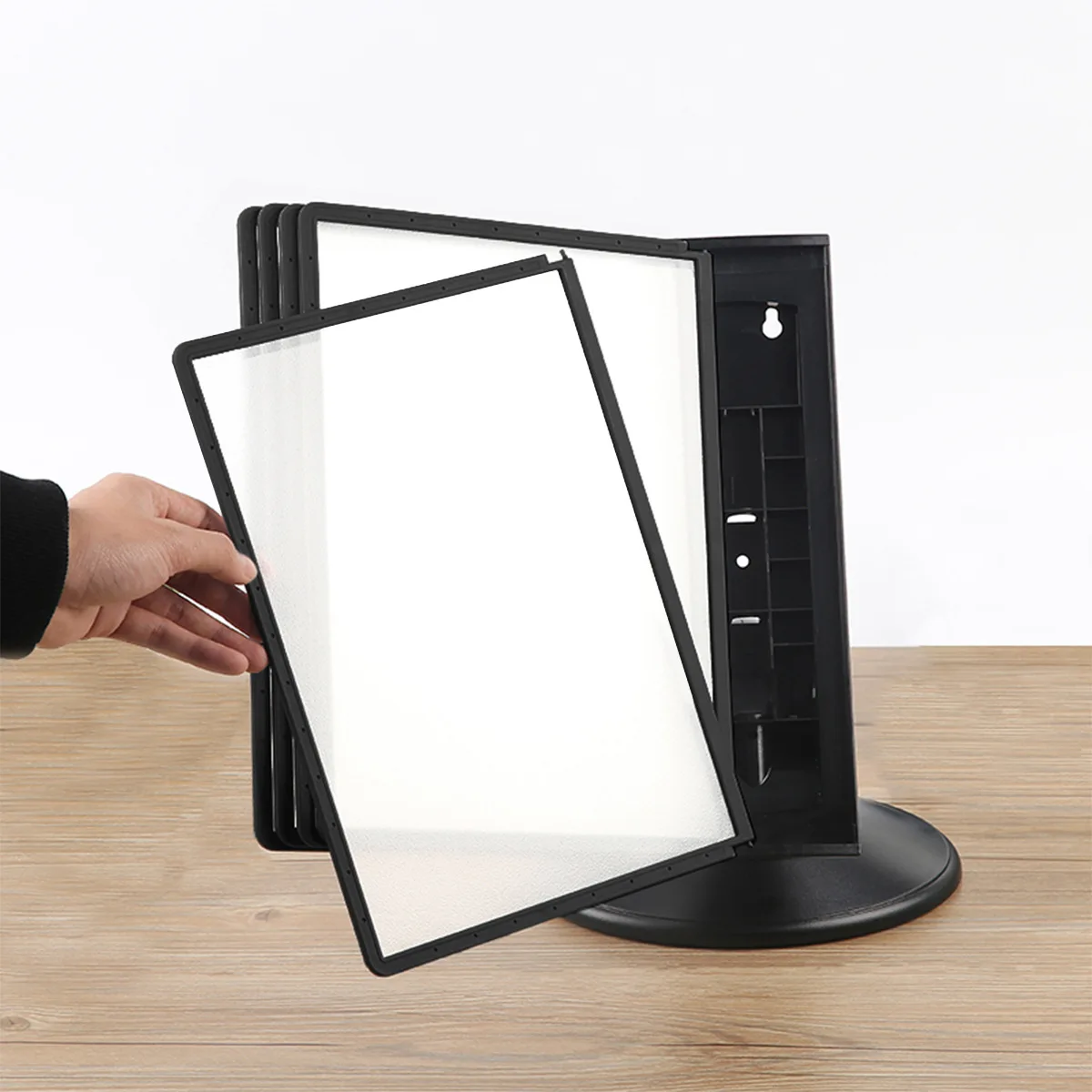 A4 Desktop Page Flipping File Display Rack, Black Rotating 20 Page Folder Display Shelf Management Data Stands Menu Holder