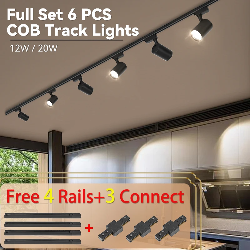 Track Light COB Spot Led 220V Rail Lighting LED Clothing Store Rail Spot Lights Set Fixture Ceiling Lamp for Kitchen Living Room