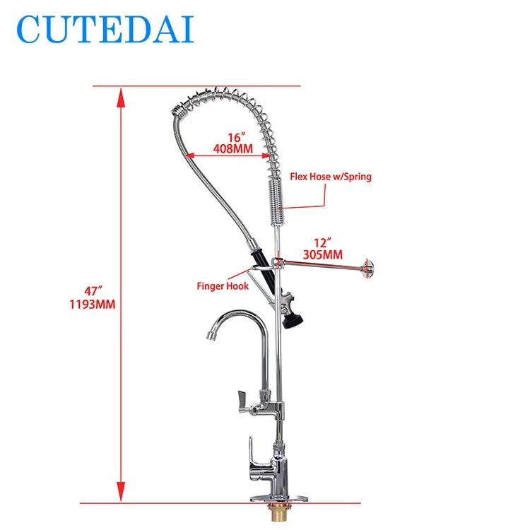 

NEW Cutedai 47-inch Brass Kitchen Faucet Classic Single Handle Pre-rinse Deck Mount Modern Commercial Dishwasher Pre Rinse Spray