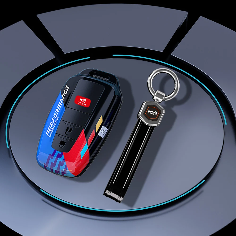 For Toyota Car Key Case Cover Fob Chain Ring Shell Camry RAV4 Avalon Corolla C-HR Prius 86 GT86 Highlander Mirai Carbon Fiber