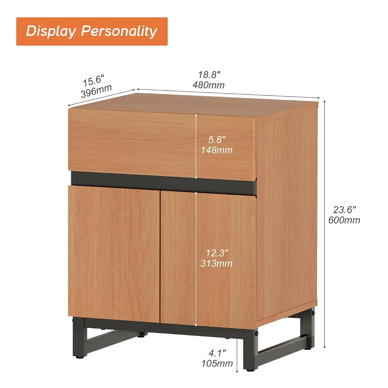 Modern End Table with 2 Open Door, Farmhouse Sofa Table with 1 Drawer and 1 Storage Cabinet, Wood Rustic Side Table for Living