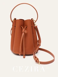 Women's Chic Design Top-handle Bucket Bag PU Leather Patchwork Petals Shaped Drawstring Shoulder Cross body Handbag Fashionable