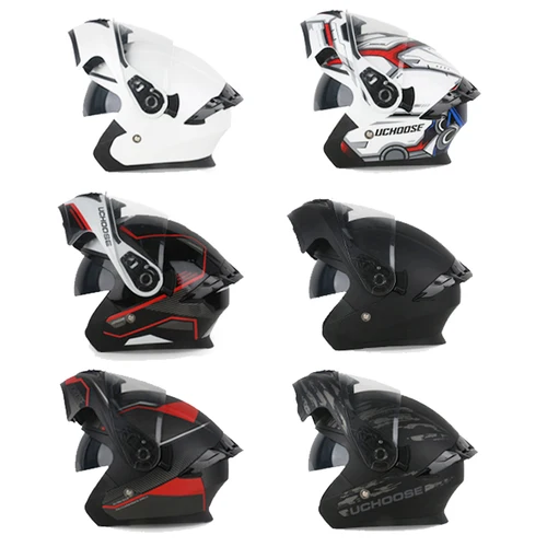Imagen 2 del producto Cascos aprobados por DOT Uchoose, equipo de protección para motocicleta, casco abatible hacia arriba para hombres y mujeres, visera doble para motocicleta