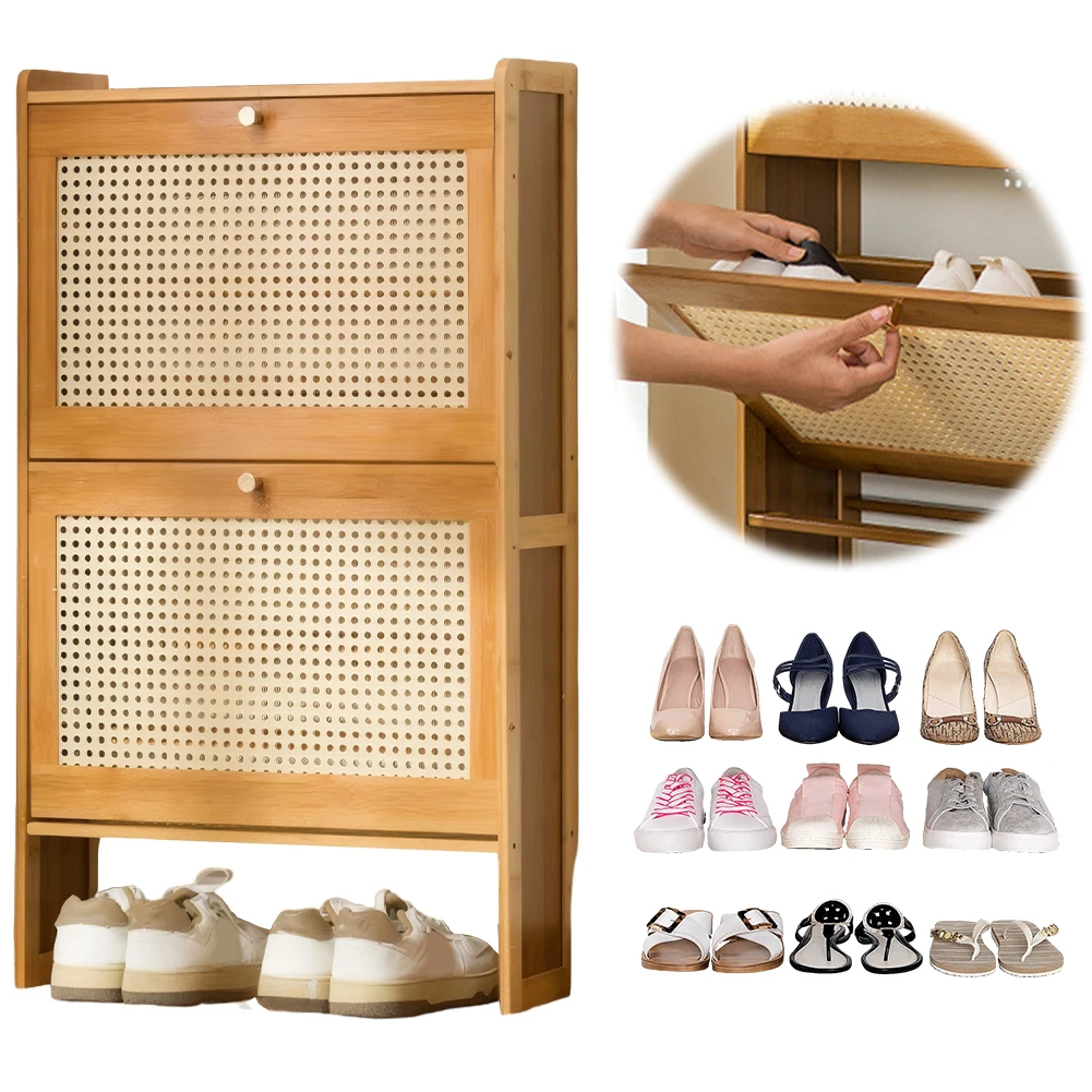 

Slim Shoe Cabinet with 2 Flip Drawers Free Standing Shoe Rack Large Capacity Entrance Shoe Storage Cabinet for Indoor Outdoor