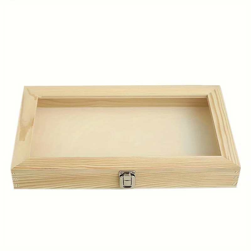 Custom.Lockable Wooden Display Transparent Lid, Rectangular Collectible Storage Box Memorabilia, Jewelry, Gifts, and Ke