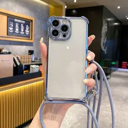6D Clear Strap Case For Samsung Galaxy A55 A16 A36 A54 A35 A56 A17 S26 S24 FE Crossbody Lanyard Cord Shockproof Plating Cover