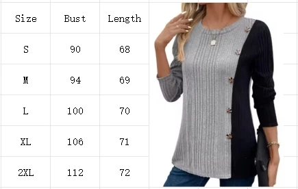 Trendiges Rundhals-Langarm-Top für Damen, Farbblock-Knopf-T-Shirt, täglich lässig, bequem, Herbst-Top – Detail 1