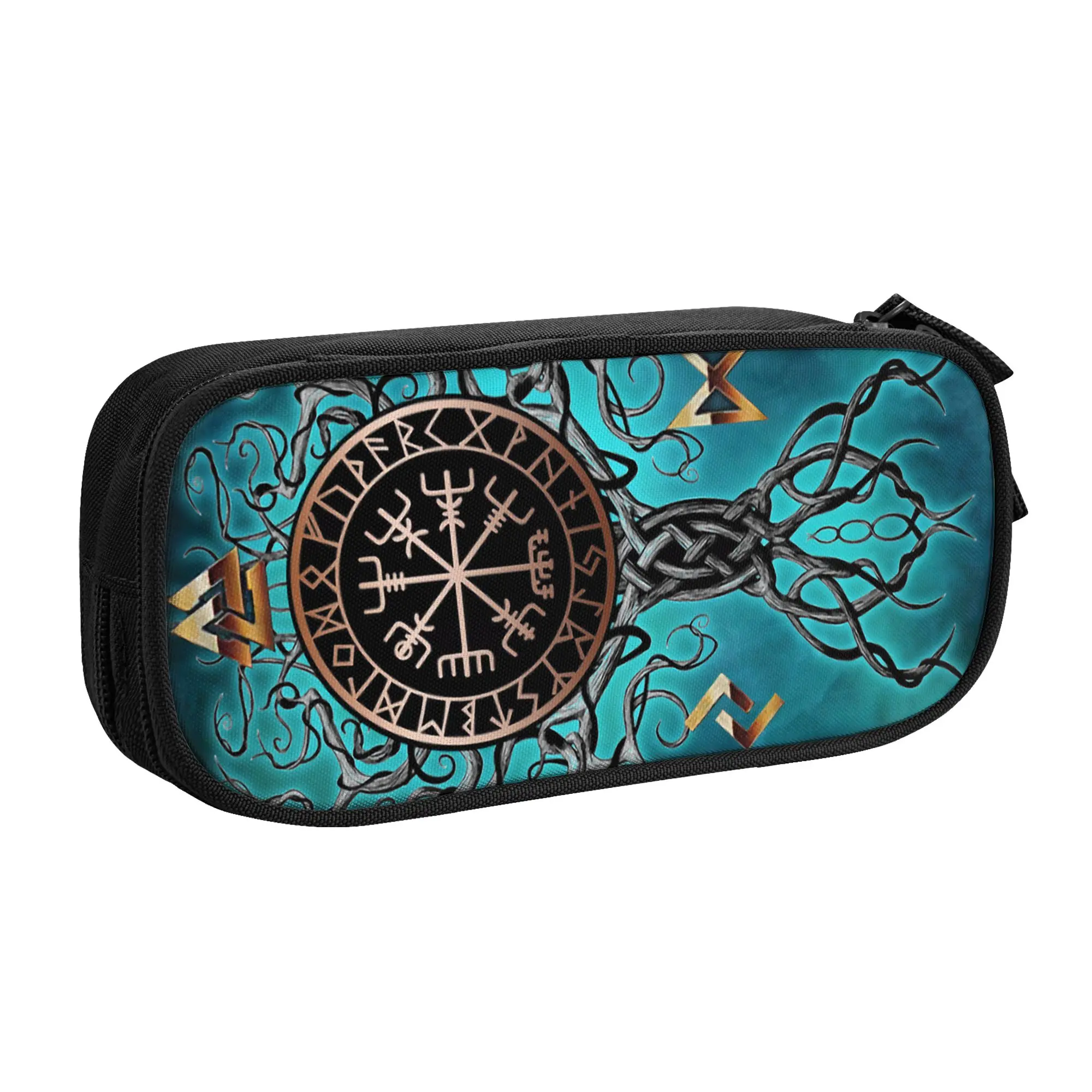Kawaii Viking Yggdrasil Tree Of Life Pencil Case for Girl Boy Large Storage Vikings Valhalla Vegvisir Pencil Bag School Supplies