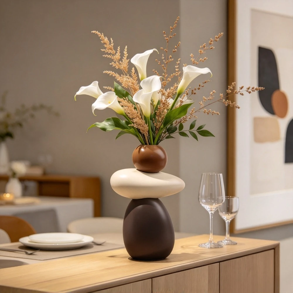 Stacking Pebble Ceramic Vase Creative Art Sculpture Floral Container Nordic Home Desktop Decoration for Housewarming Gift
