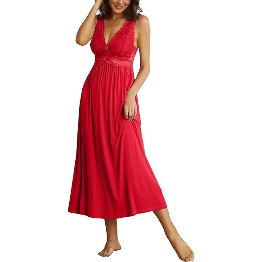 Womens Sexy Nightgowns Long Floral Lace silky Lingerie supportive Chemises Full slip for Women Elegant Sleepwear