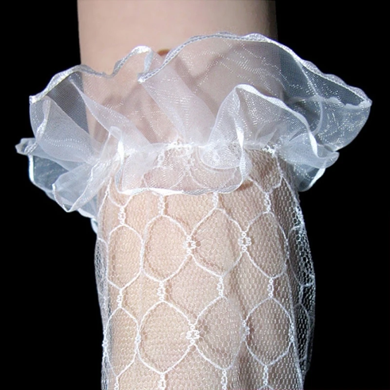 Womens Lace Mesh Bridal Gloves Fingerless Elbow Length Long Gloves Wedding Party Elegant Bride Dress Accessories White Pretty