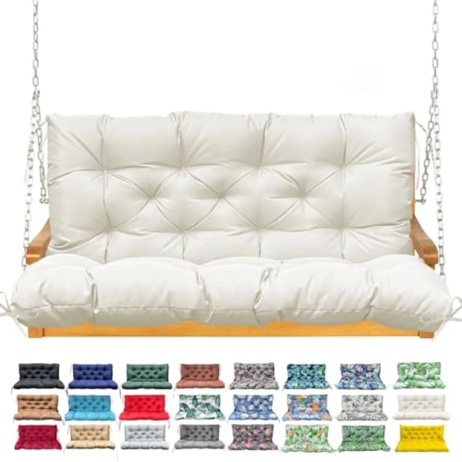 

Porch Swing Cushion with Backrest Waterproof Bench Cushion for Outdoor Furniture 2-3 Seater Replacement Thickened Swing Cushion