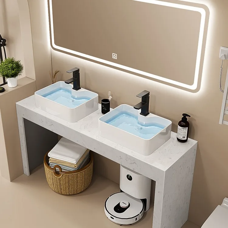 Simple Slate Bathroom Cabinet Sink Public Toilet Intelligent Induction Double Washbasin Sets Floor Furniture Custom Wash Table