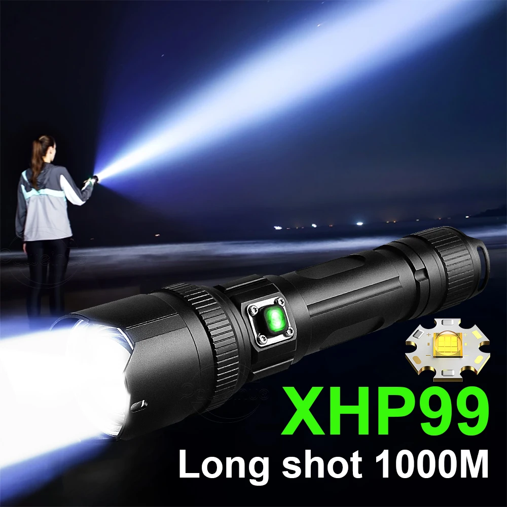 

Самый мощный фонарик дальнего действия 1000 м, XHP99, супер яркий фонарик, тактический фонарик, масштабируемая лампа, USB, аккумуляторная лампа