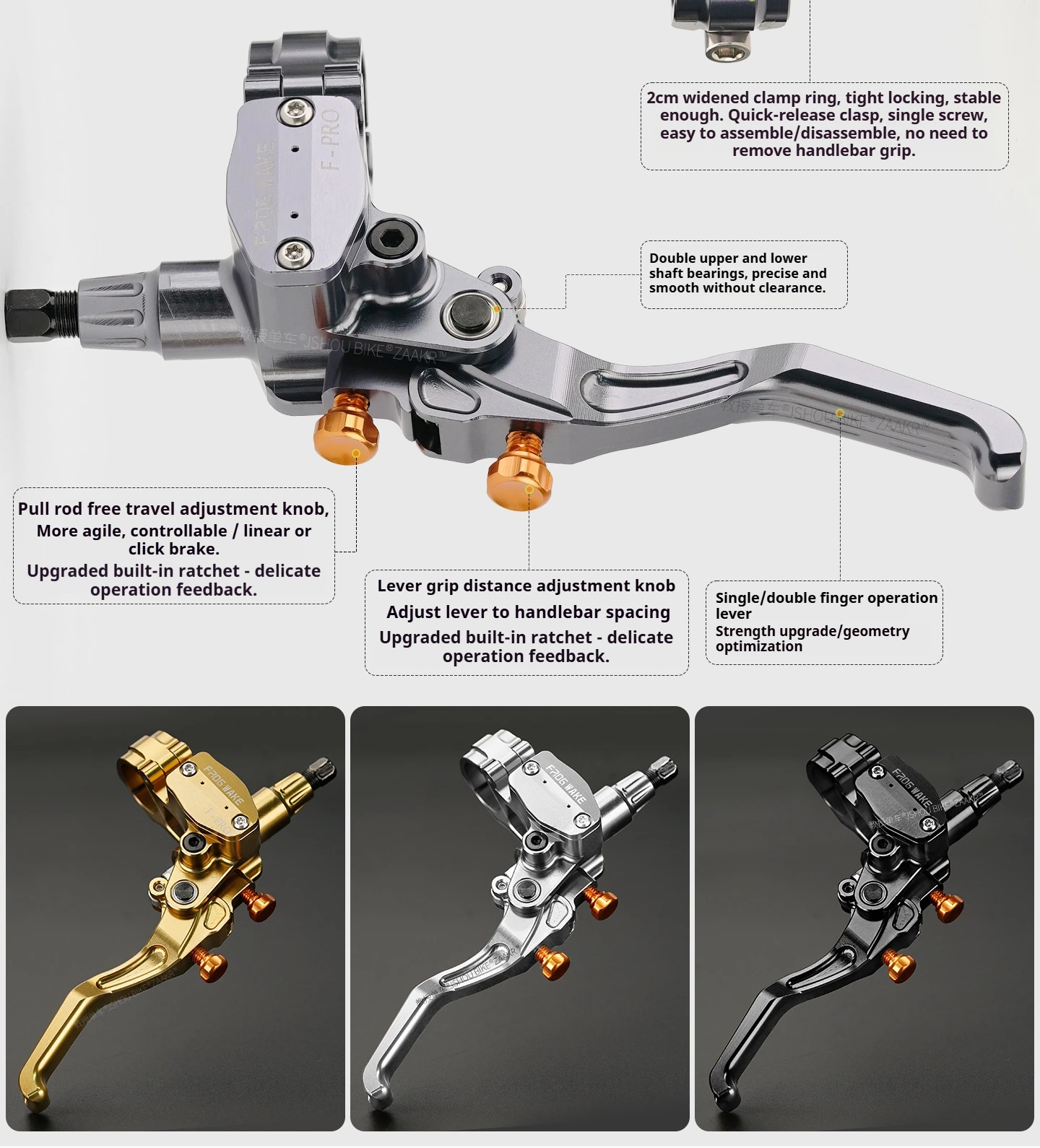 FROG WAKE F-PRO Gold / Silber / Grau / Schwarz 4-Kolben Hydraulisches Scheibenbremsen-Kit Split-Typ für SURRON LIGHT BEE, MTB, Motorrad – Detail 7