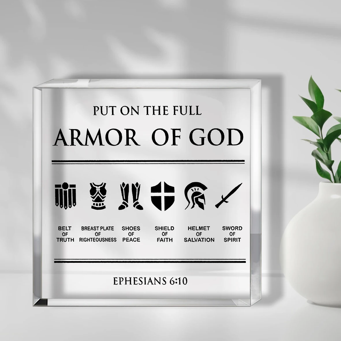 [علامة مكتب مسيحية] لافتة مكتب أكريليك مسيحية ملهمة - مسطحة ثنائية الأبعاد، درع كامل لآية الكتاب المقدس من الله