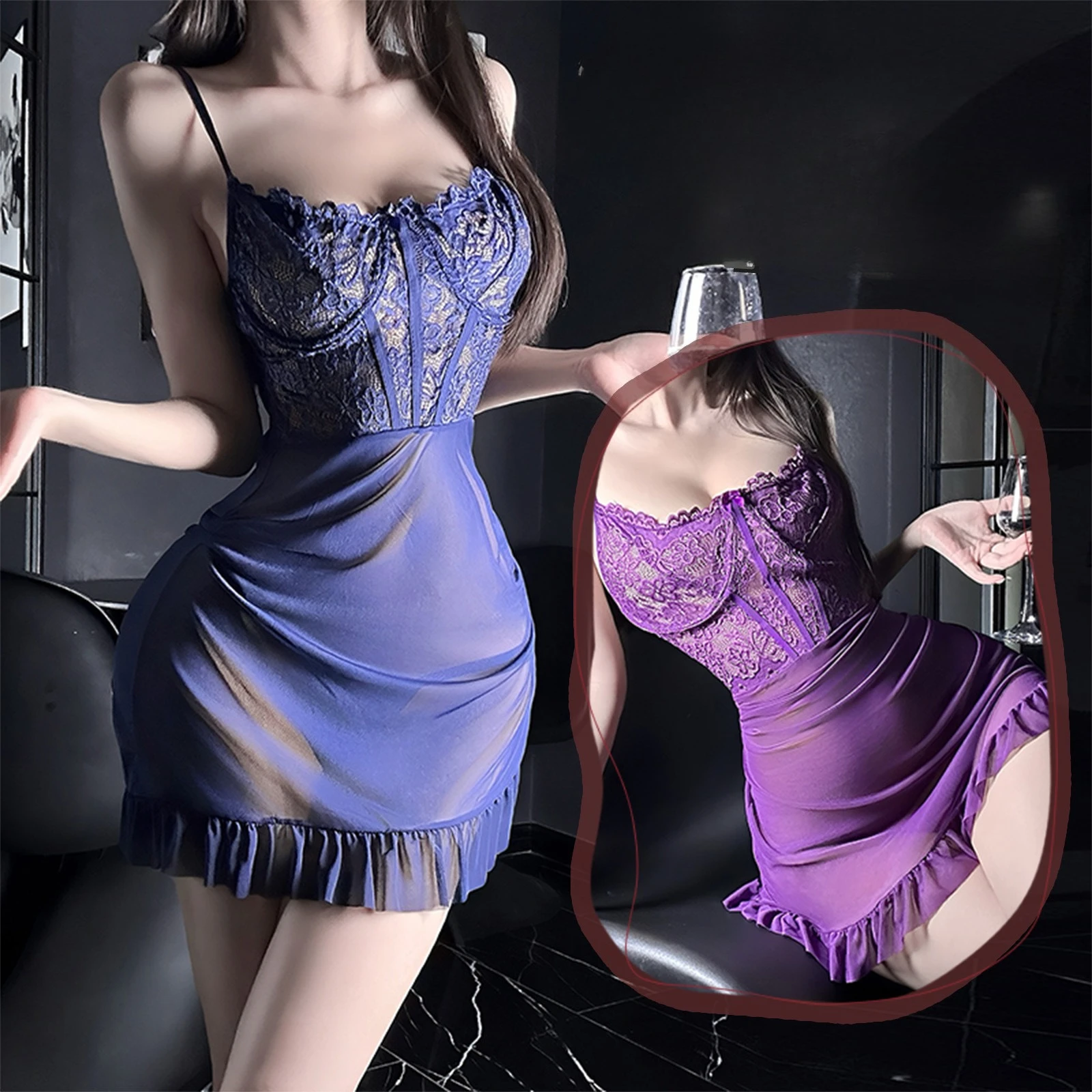 الملابس الداخلية النسائية الصدرية الملابس الداخلية المثيرة انظر من خلال Laceethical مثير حساسة نايتي الأحمر الصدرية مجموعة جنسي ساخن الجنية الملابس الداخلية الإناث #2